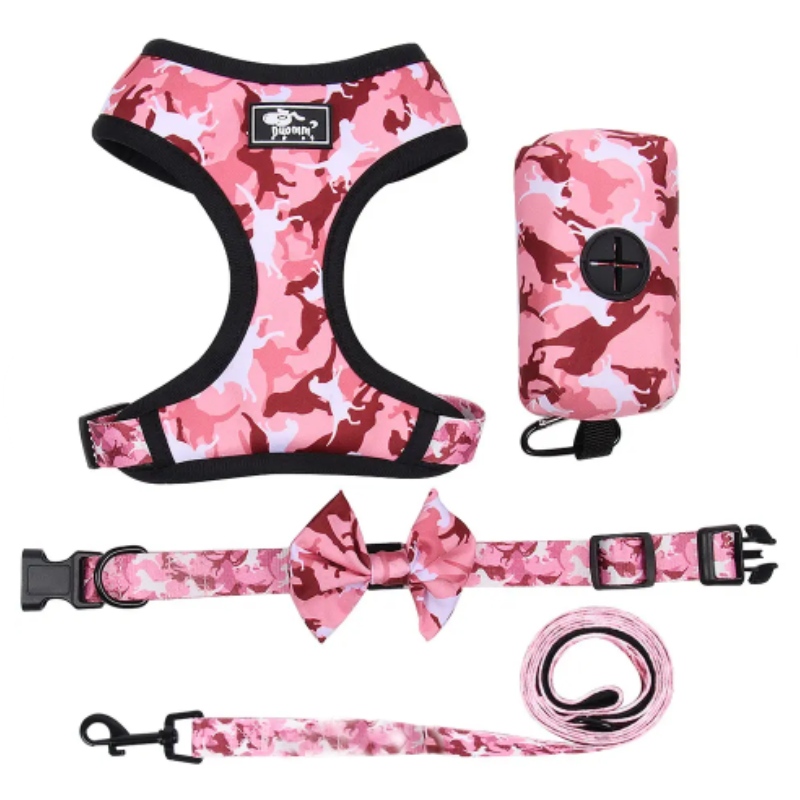 Anpassad lyx valp koppel krage justerbar husdjur poop väska bandana reversibel och andningsbarneopren hundsele set